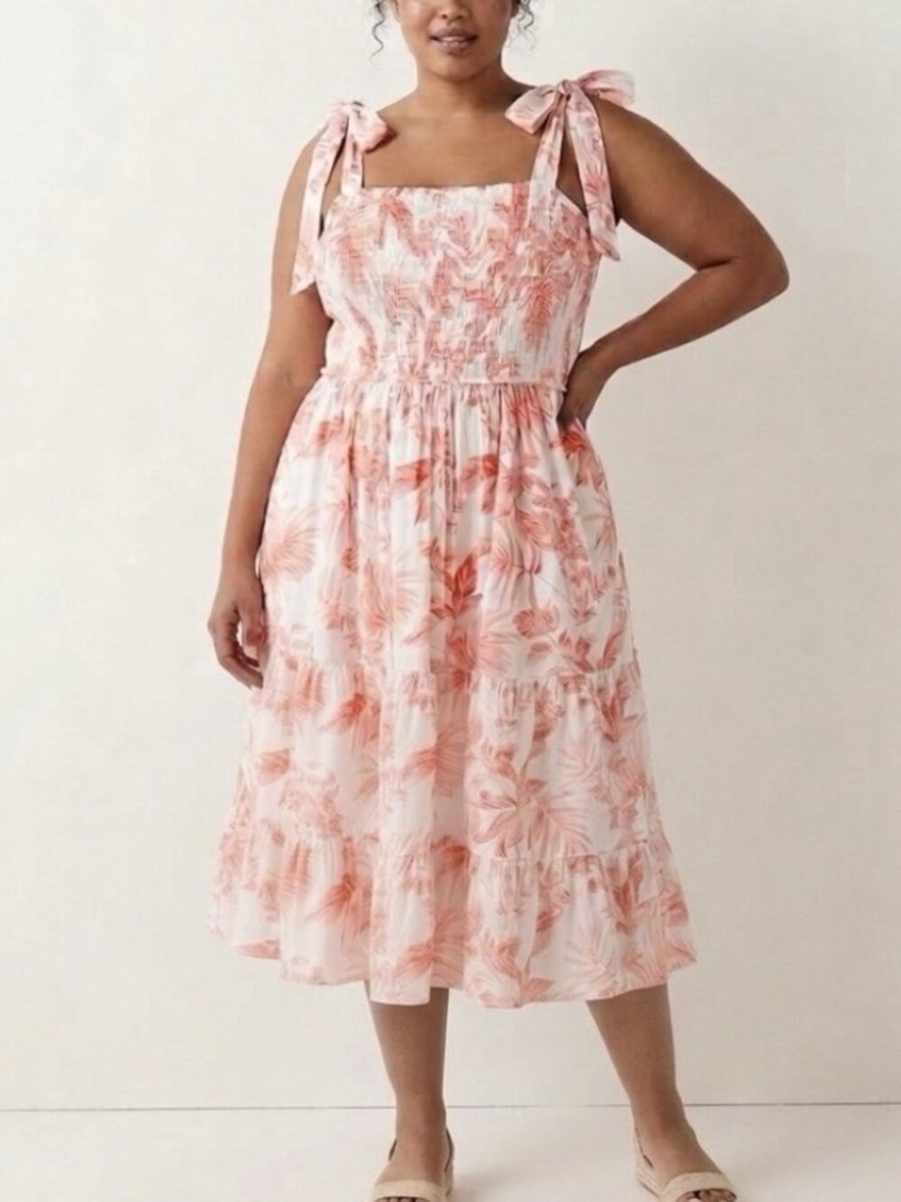 Torrid Tie Strap Smocked Floral Midi Dress